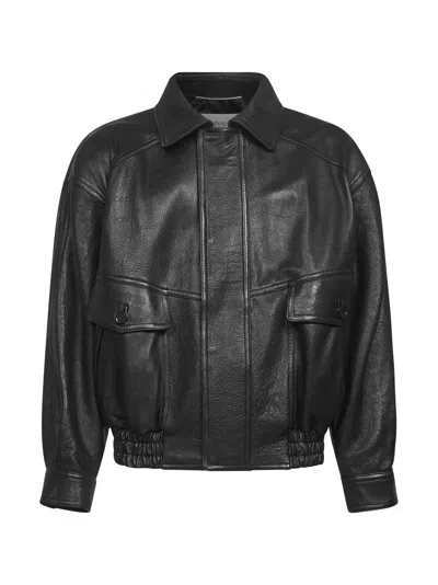 Saint Laurent Balloon Lambskin Bomber Jacket In Black