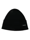 Saint Laurent Black Beanie With Logo Patch In Cashmere Man In Black