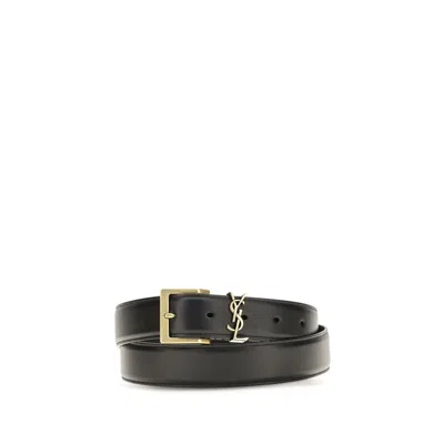 Saint Laurent Black Calf Leather Bos Taurus Regular Belt