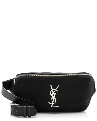 Pre-owned Saint Laurent Black Calfskin, Canvas Monogram Belt Bag (authentic Pre-loved)