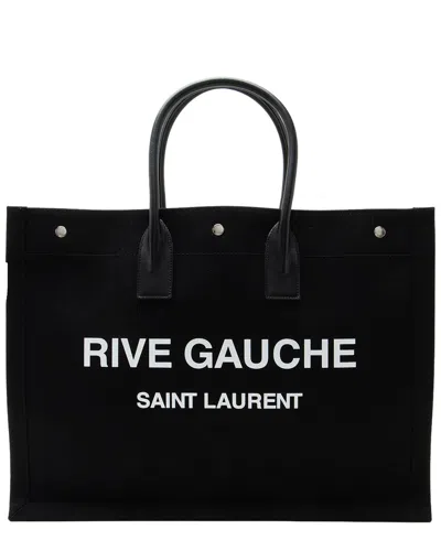 Saint Laurent Black Calfskin, Canvas Rive Gauche Large Tote (authentic Pre-  Loved)