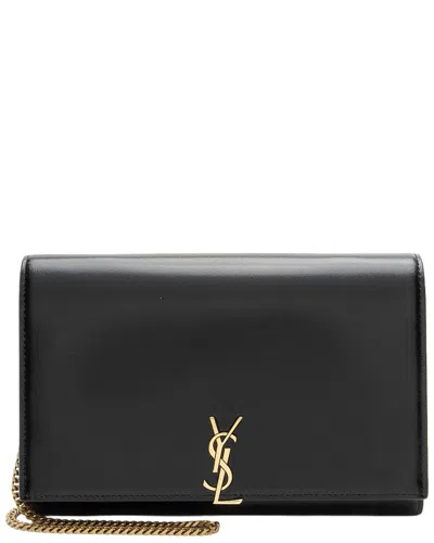 Pre-owned Saint Laurent Black Calfskin Cassandre Chain Wallet (authentic Pre-loved)
