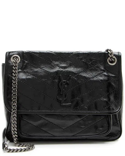 SAINT LAURENT SAINT LAURENT BLACK CALFSKIN CRINKLED MONOGRAM NIKI MEDIUM SHOULDER BAG  (AUTHENTIC PRE-LOVED)