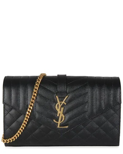 Saint Laurent Black Calfskin Grain De Poudre Matelasse Triquilt Monogram Chain  Wallet (authentic Pr