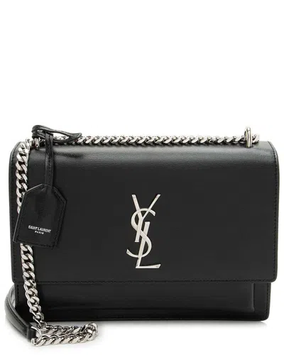 Saint Laurent Black Calfskin Grained Monogram Sunset Medium Shoulder Bag  (authentic Pre-loved)