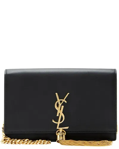 Pre-owned Saint Laurent Black Calfskin Kate Tassel Chain Wallet (authentic Pre-loved)