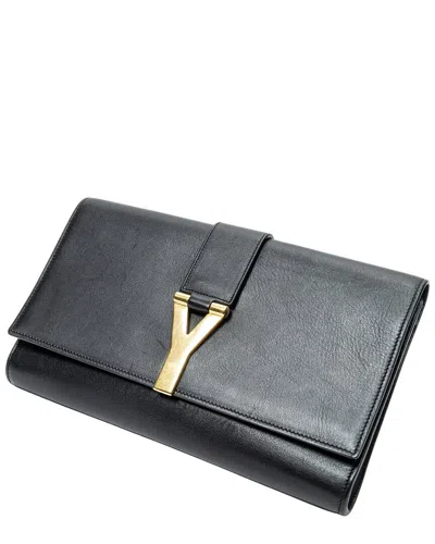 Pre-owned Saint Laurent Black Calfskin Leather Ligne Y Clutch (authentic Pre-loved)