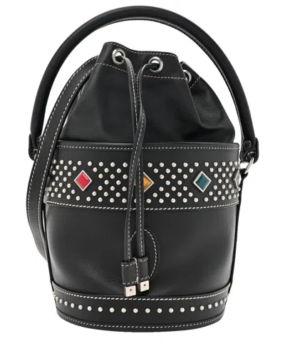 Saint Laurent Black Calfskin Leather Smooth Studded Small Bahia Drawstring  Bucket Bag (authentic Pr