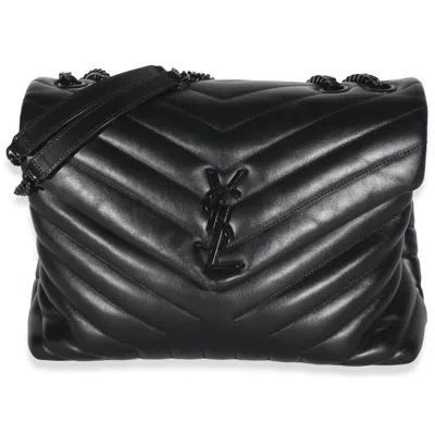 Pre-owned Saint Laurent Black Calfskin Y Quilted Monogram Medium Loulou Chain Satchel