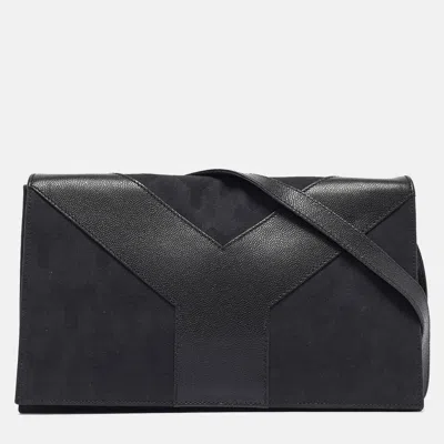 Pre-owned Saint Laurent Black Canvas And Leather Flap Shoulder Bag