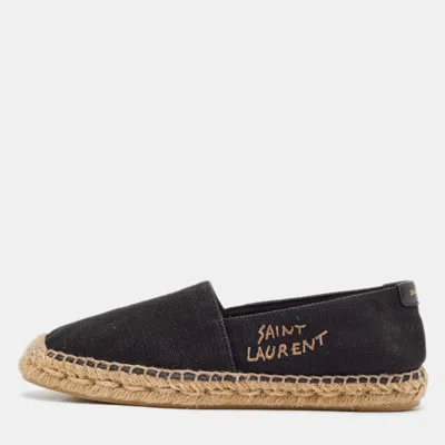 Pre-owned Saint Laurent Black Canvas Embroidered Espadrille Flats Size 36