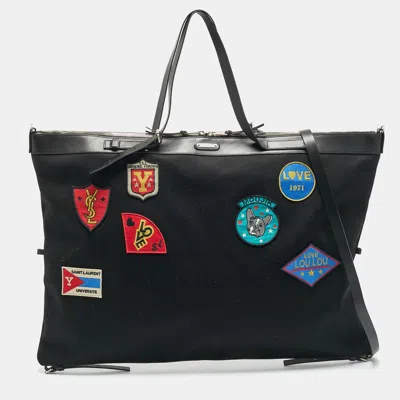 Pre-owned Saint Laurent Black Canvas Large Patchwork Flat Shopper Tote