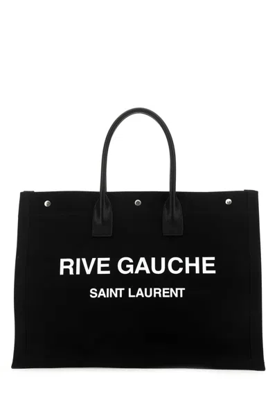 Saint Laurent Rive Gauche Canvas Tote Bag In Black