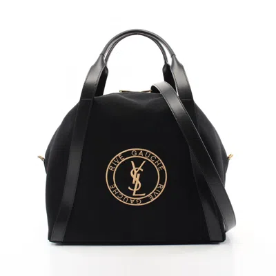 Saint Laurent Black Canvas Leather Tote Bag