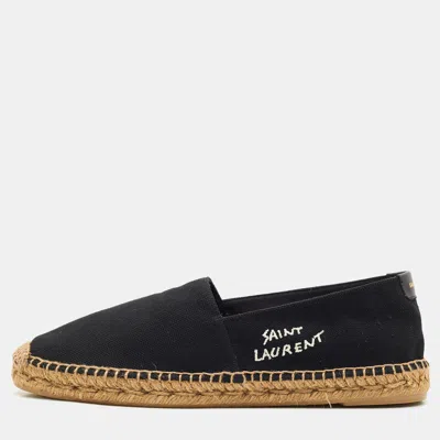 Pre-owned Saint Laurent Black Canvas Logo Embroidered Espadrilles Size 42