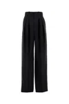 Saint Laurent Canvas High Waist Wide Leg Trousers In Black