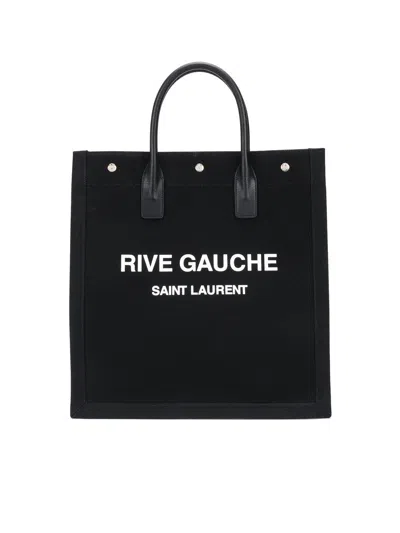 Saint Laurent Black Canvas Rive Gauche Shopping Bag In 1070