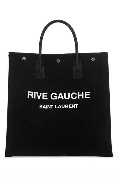Saint Laurent Black Canvas Rive Gauche Shopping Bag In Pattern