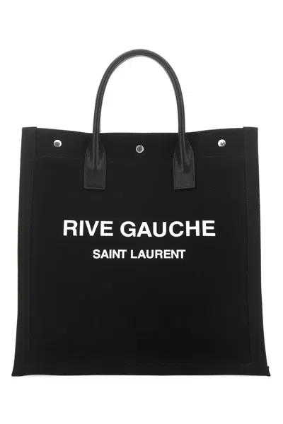 SAINT LAURENT BLACK CANVAS RIVE GAUCHE SHOPPING BAG