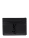 Saint Laurent Black Card-holder With Tonal Cassandre In Grain De Poudre Leather Man In Multicolor