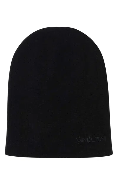 Saint Laurent Cuffia In Cashmere Nero Donna In Black