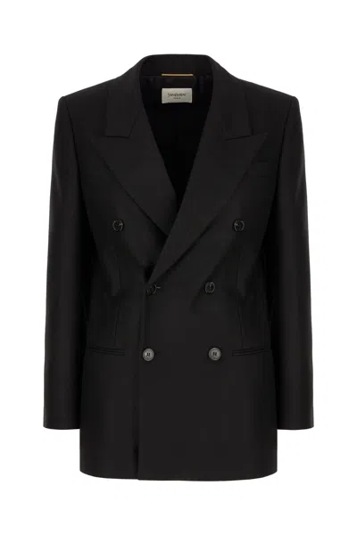 Saint Laurent Black Cashmere Blazer In Animal Print