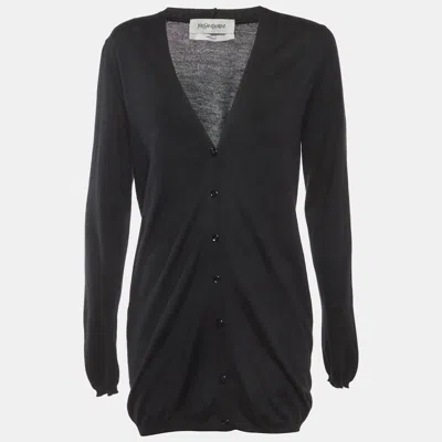 Pre-owned Saint Laurent Black Cashmere Blend V-neck Cardigan L