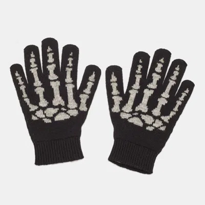 Pre-owned Saint Laurent Black Cashmere Skeleton Gloves
