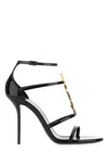 Saint Laurent Cassandra Black Leather Sandals With Logo In Black