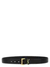 Saint Laurent Black Cassandre Buckle Textured Belt In Black
