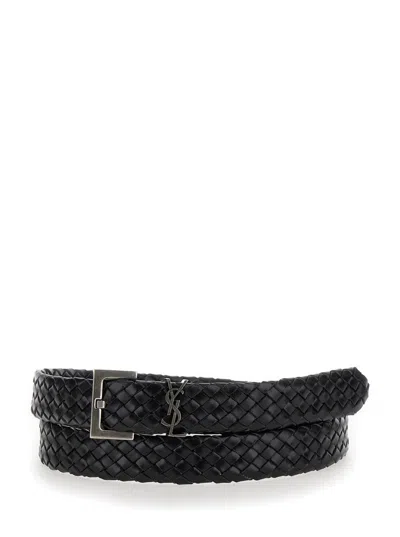 Saint Laurent Black 'cassandre' Belt With Logo Detail In Leather Man In Multicolor