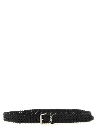 Saint Laurent Black Cassandre Buckle Belt