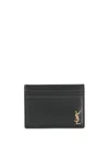 Saint Laurent Tiny Cassandre Card Holder In Polished Leather In Black