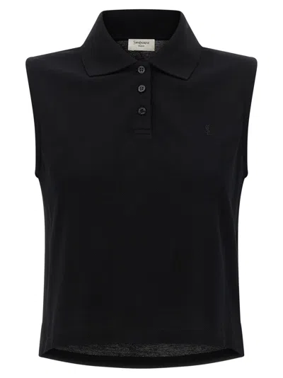 Saint Laurent Cassandre Polo Shirt In Cotton Piqu In Black