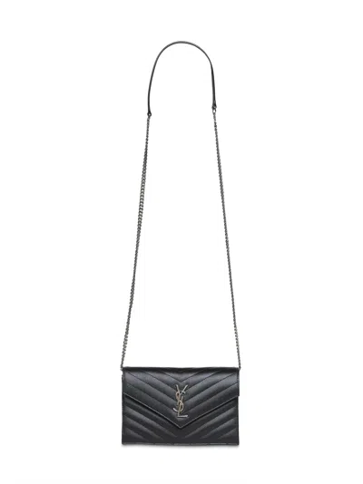 Saint Laurent Black Cassandre Envelope Chain Wallet