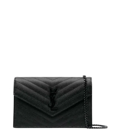 Saint Laurent Cassandre Envelope Chain Wallet In Black