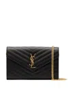 Saint Laurent Black Matelasse Calfskin Cassandre Pouch Handbag For Women In Black