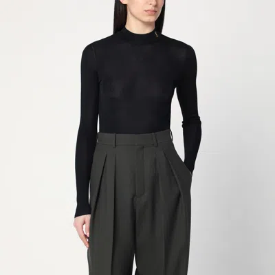 Saint Laurent Black Cassandre Logo Top In Silk
