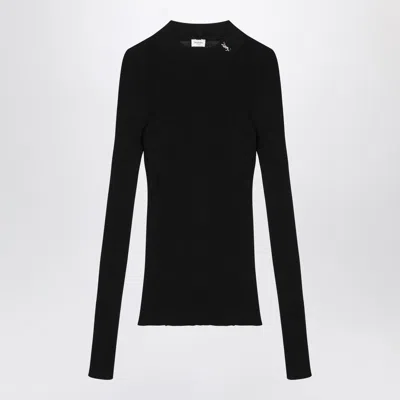 Saint Laurent Black Cassandre Logo Top In Silk Women