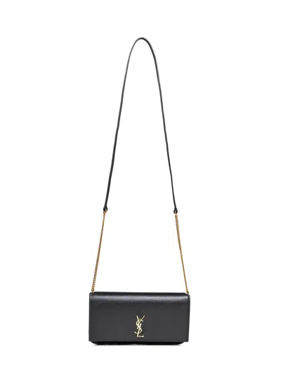 Saint Laurent Black Cassandre Phone Holder With Shoulder Strap