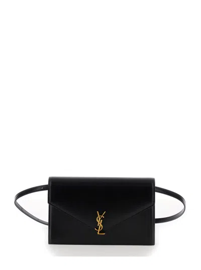 Saint Laurent Cassandre-plaque Envelope Belt Bag In Black