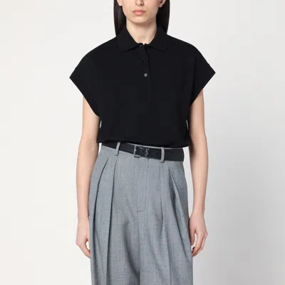 Saint Laurent Black Cassandre Polo In Piqué Cotton