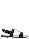 Saint Laurent Black Sandals With Metal Cassandre On The Front And Adjustable Strap In Leather Woman In Black