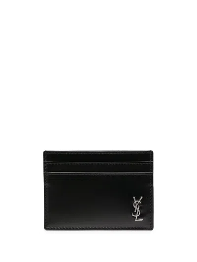 SAINT LAURENT BLACK CASSANDRE TINY LEATHER CARD CASE