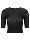 Saint Laurent Cassandre Cropped Knit Top In Black