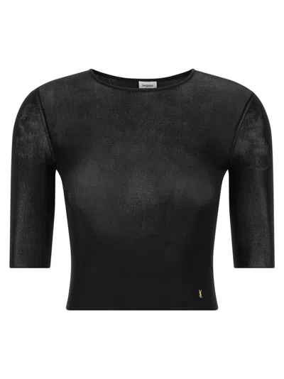 SAINT LAURENT BLACK CASSANDRE TOP IN KNIT