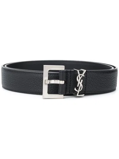 SAINT LAURENT BLACK CINTURA LOGO BELT