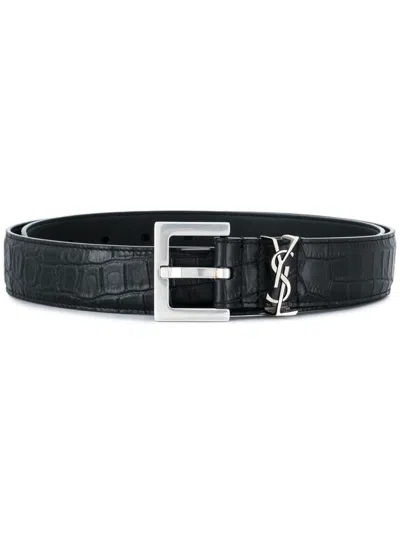 Saint Laurent Black Cintura Logo Belt