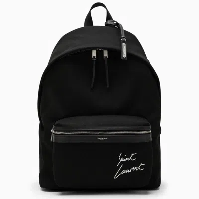 Saint Laurent Black City Backpack With Embroidered And Leather Trim For Men