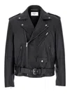 Saint Laurent Belted Leather Biker Jacket In Black